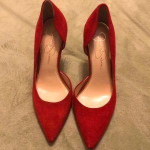 Red suede Jessica Simpson pointed heels